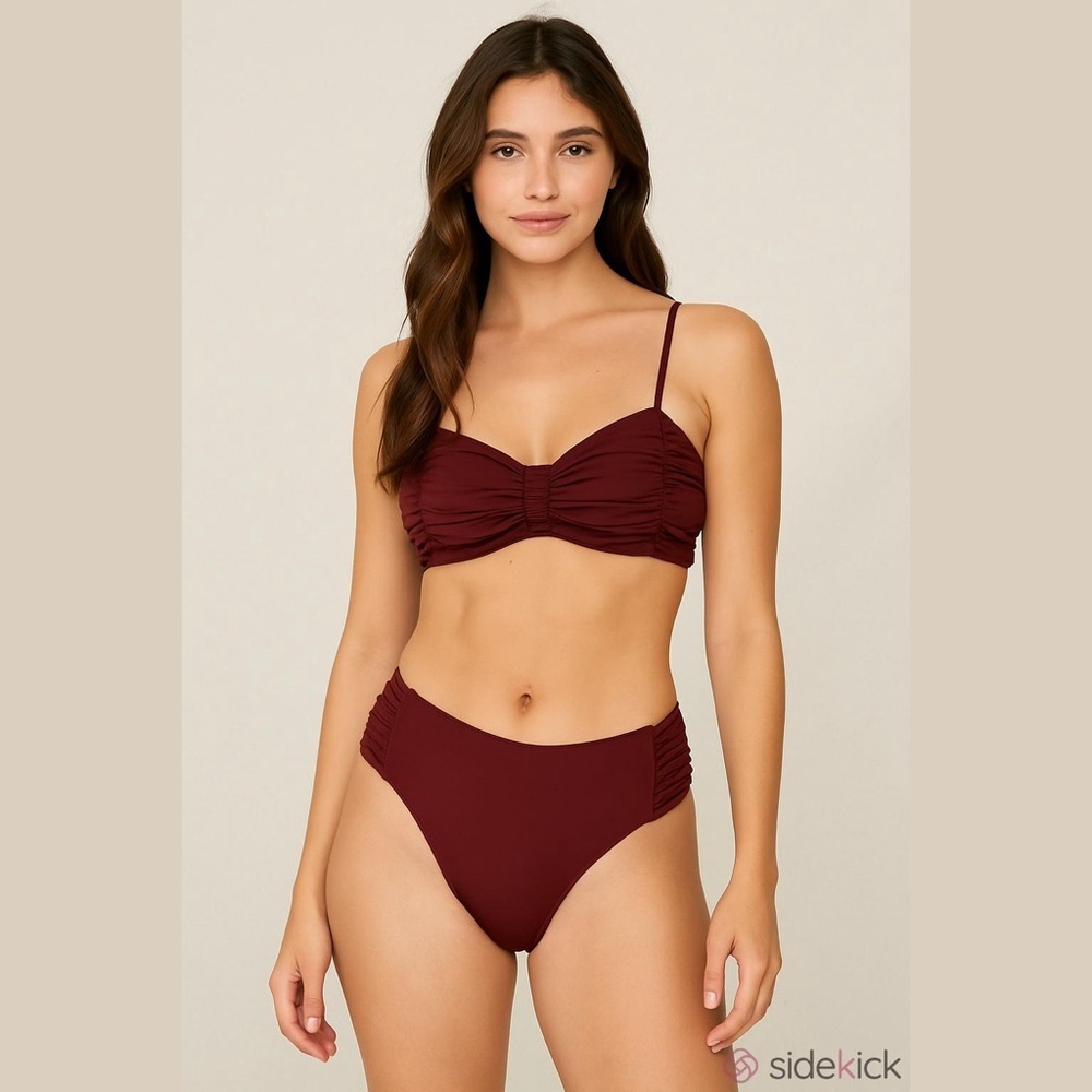 Cupshe Brownish Burgundy Bikini Size Small Has Ruching on Top and Bottoms NWT
